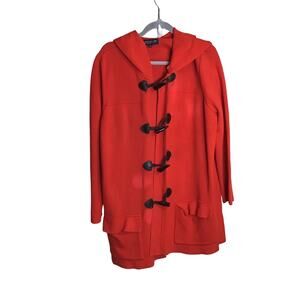 Jones New York Hooded Faux Leather Toggle Closure Cardigan Red Sz. 1X (flaws)